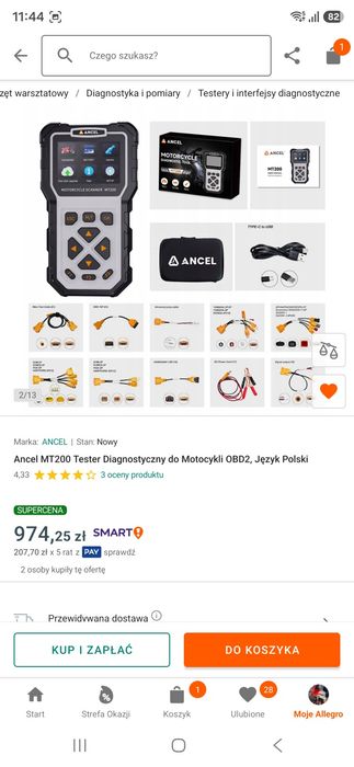 Ancel MT200 Tester Diagnostyczny do Motocykli OBD2, Język Polski