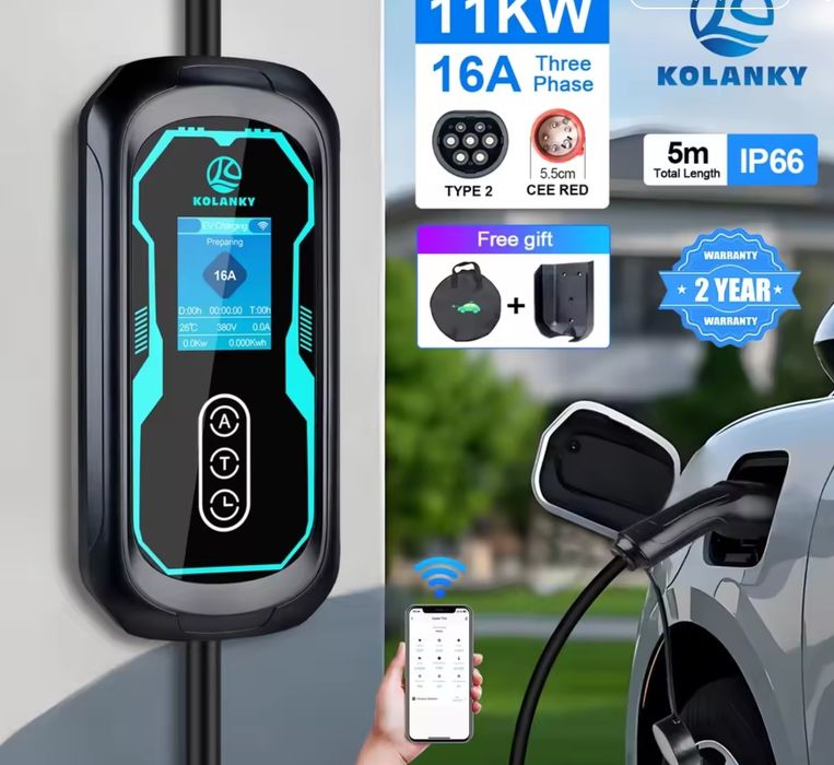 11kw wifi tuya smart home ładowarka kabel wollbox 3 fazy 5m