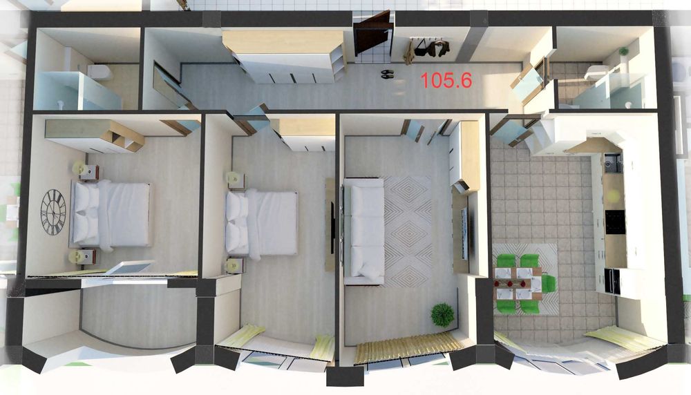 Квартира в новобудові в місті Південне 105.3