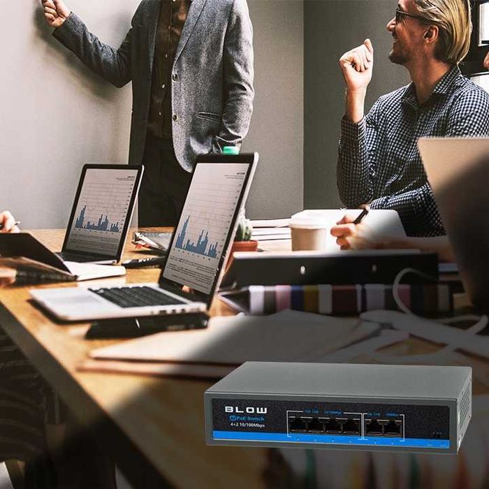 Nowy SWITCH POE do kamer 4xPOE 100Mbps 2xUpLink 75W extend mode