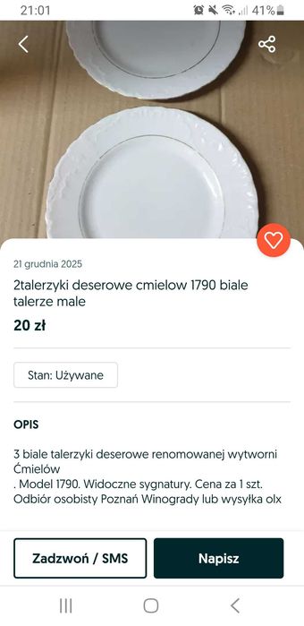 2szt cmielow biale talerzyki talerze deserowe prl stara porcelana