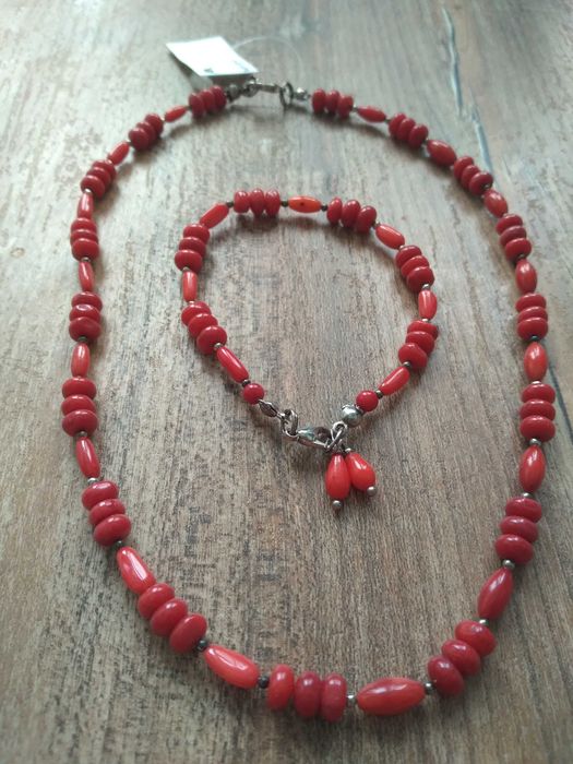 Koral naszyjnik komplet bransoletka hand made