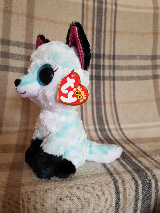 Ty beanie boos голубая лиса c ресничками и блестками ATLAS 15 см