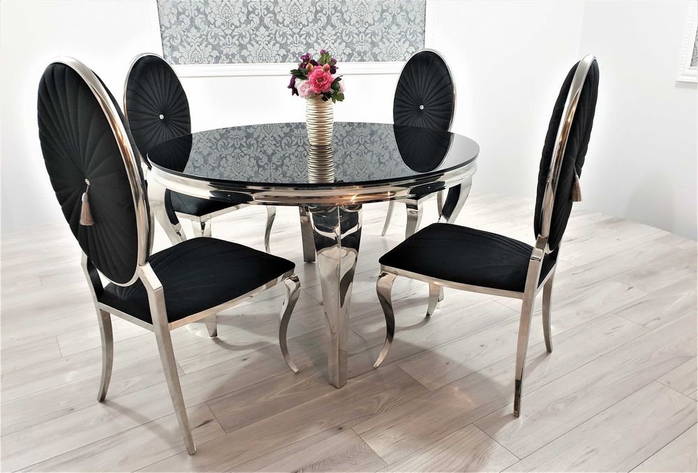 OD RĘKI Jadalnia Glamour Stół 130cm + 4 krzesła Oval PREMIUM