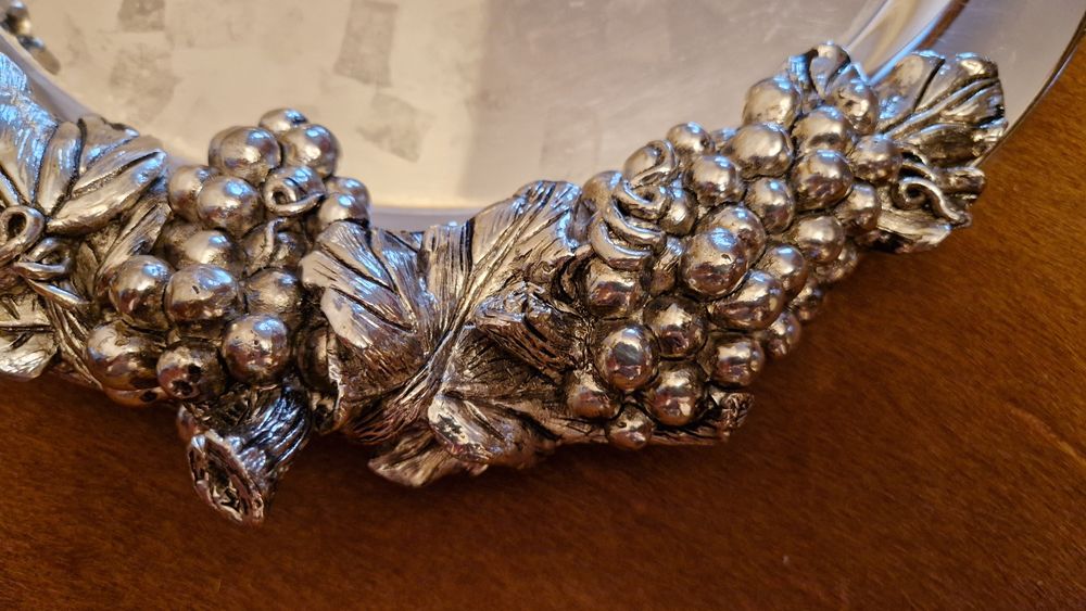 Patera posrebrzana duża z ozdobą