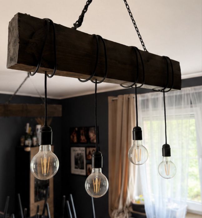 Lampa wisząca loft industrialna drewniana 4x E27 ręcznie robiona