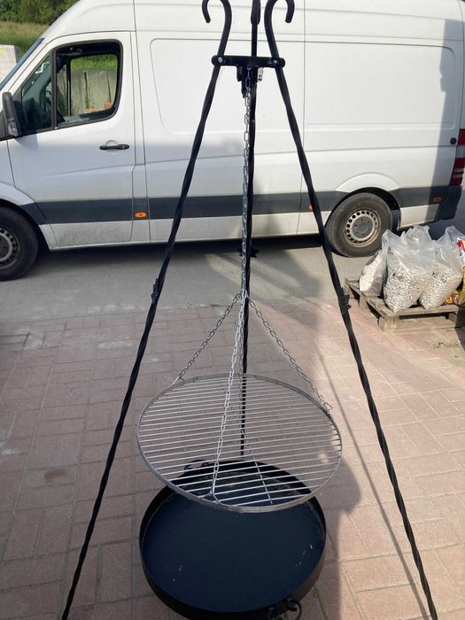 Grill ogrodowy 160 cm, ruszt 57 cm, palenisko 60 cm, kołowrotek