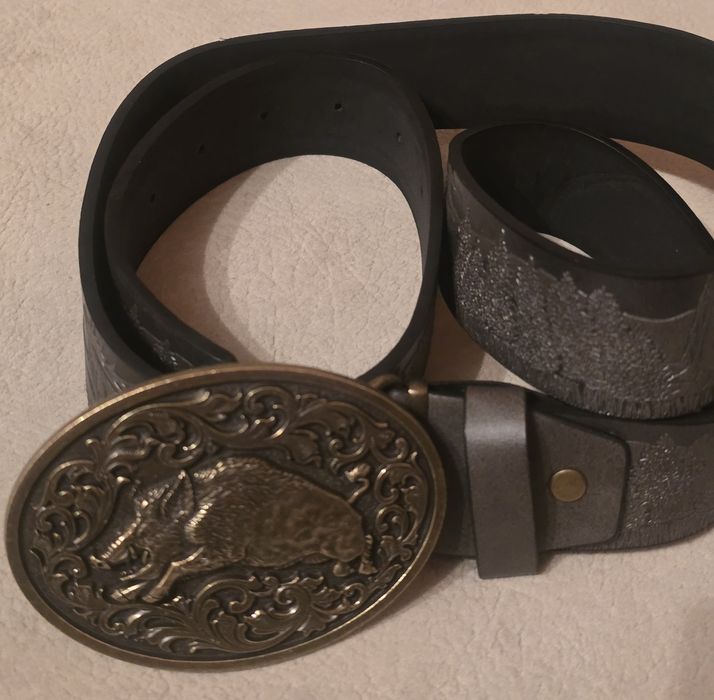 Skórzany pasek myśliwski DZIK ODYNIEC Polowanie. Nowy. 120cm.