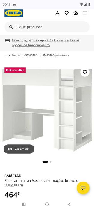 Cama elevatória IKEA c/ secretária e arrumação