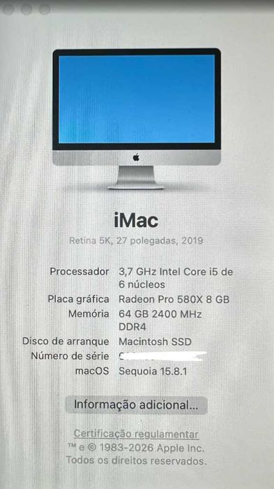 iMac 27" Retina 5K (2019) | 64 GB RAM | Radeon Pro 580X 8GB | Como Novo c/ Caixa Original