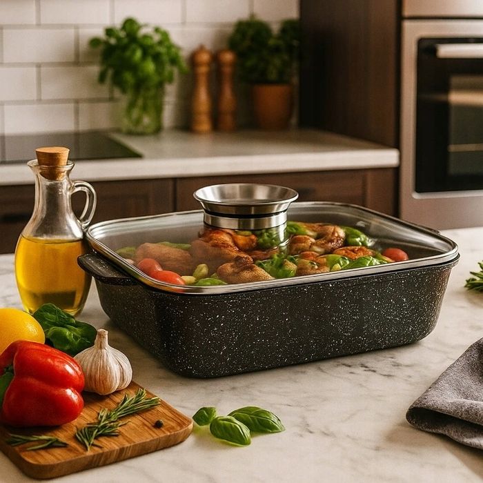 brytfanna garnek + łapki silikonowe marmurek aroma indukcja 32x23cm /