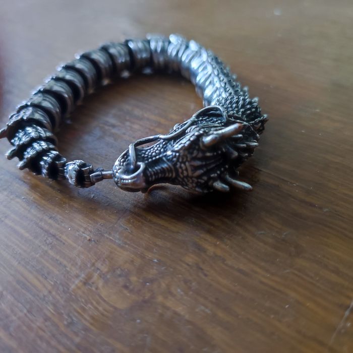 Срібний чоловічий браслет дракон 20см