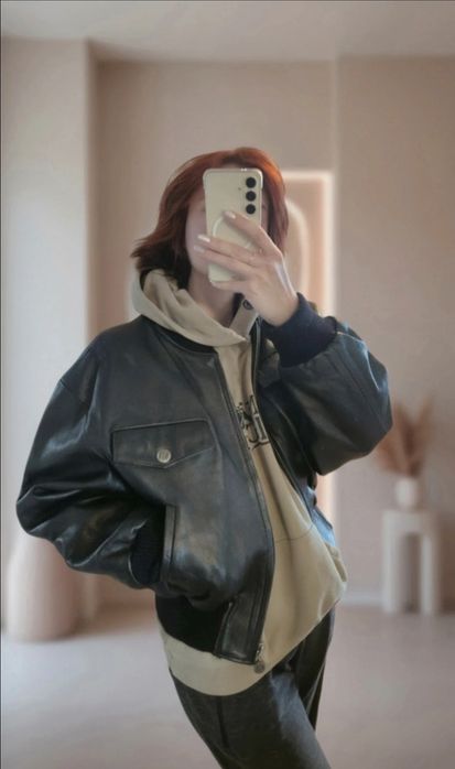 Skórzana kurtka bomberka ze skóry naturalnej Back-Bowl S/M vintage lata 80 unisex aviator
