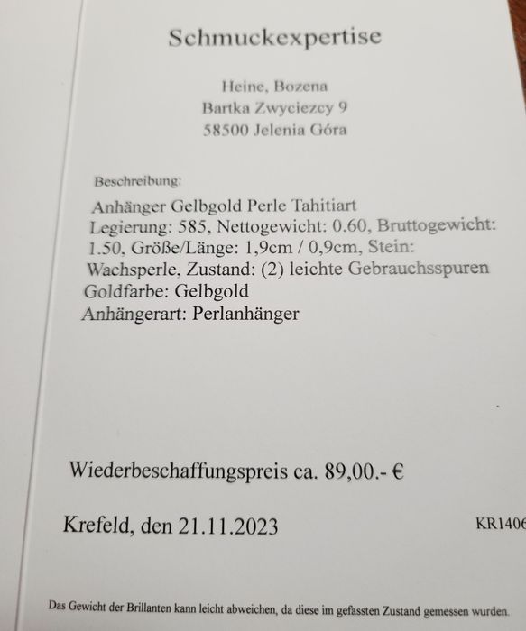 Komplet biżuterii 585 z perlą Tahiti.