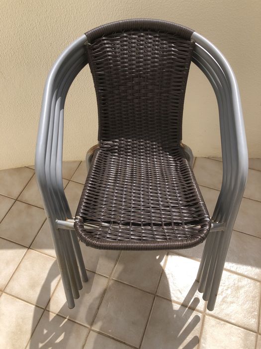 Conjunto de 4 Cadeiras de Varanda – Metal e Rattan Sintético