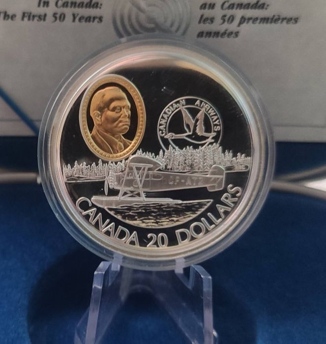 20 доларів 1993р. Канада. " Літак". СРІБЛО. Сертифікат.