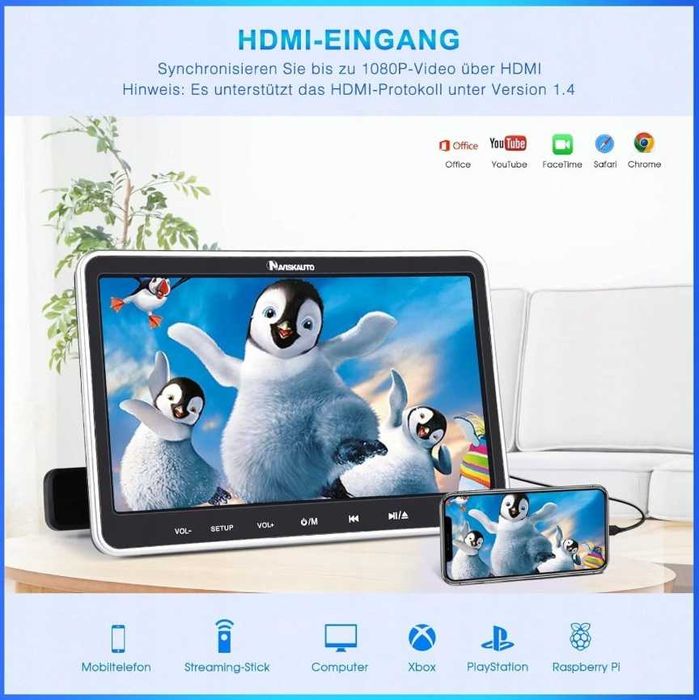 NAVISKAUTO NB0201B-N1 Samochodowy odtwarzacz DVD 10,1", słuchawki HDMI