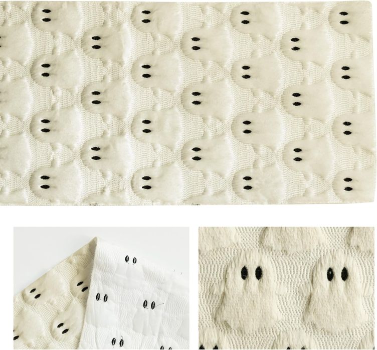 Bieżnik na stół welurowy Halloween duchy beżowy 33x230 cm