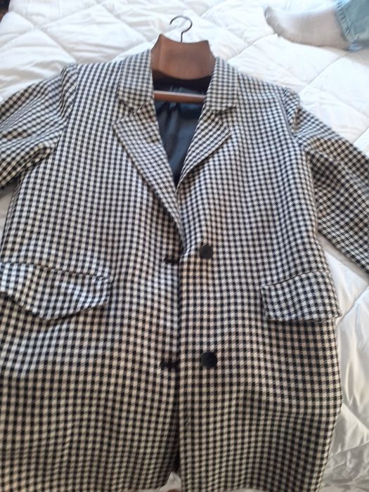 Casaco em pied de poul preto e branco