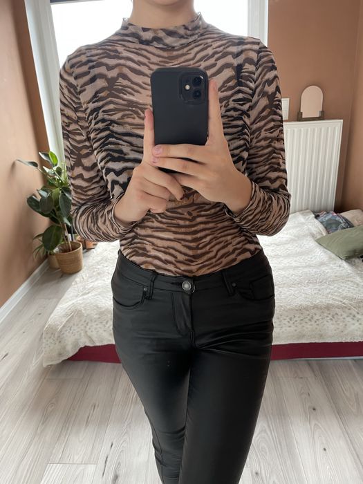 Bluzka z długim rękawem long sleeve obcisła golf przezroczysta mesh