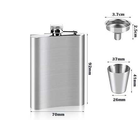 Garrafa de bolso em aço inoxidável 112 ml + frasco e funil*
