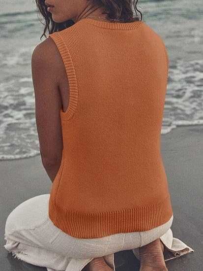 Top damski bez rękawów prążkowany rudy M letni dzianina basic