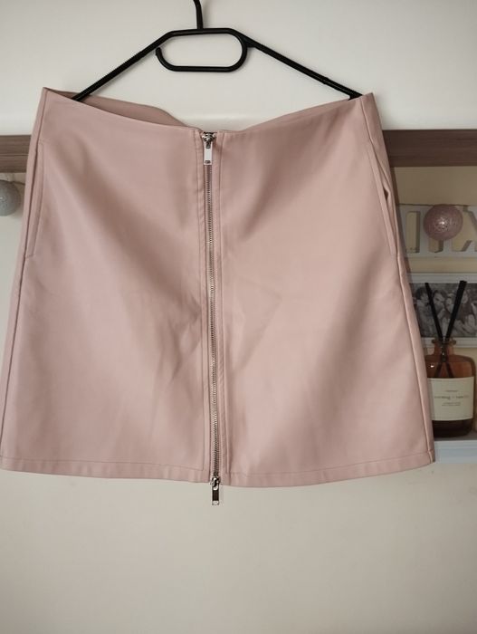 Super sexy spódniczka mini Eco skóra róż pudrowy XL 42