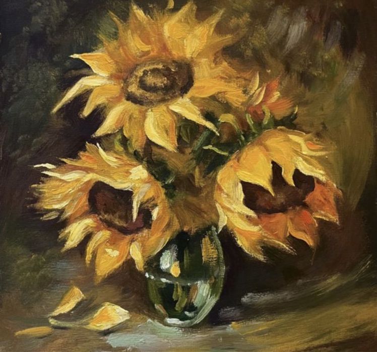 Картина маслом «Подсолнухи», цветы, авторская