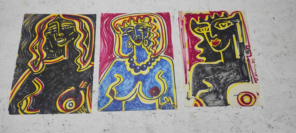 Akt Erotyk Tryptyk lata 75 Oryginał jak Picasso