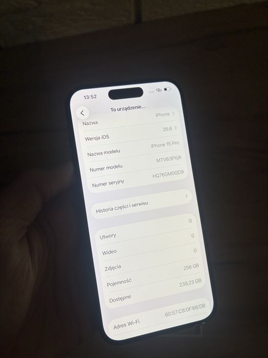 Iphone 15 pro 256 gb 100% kondycji