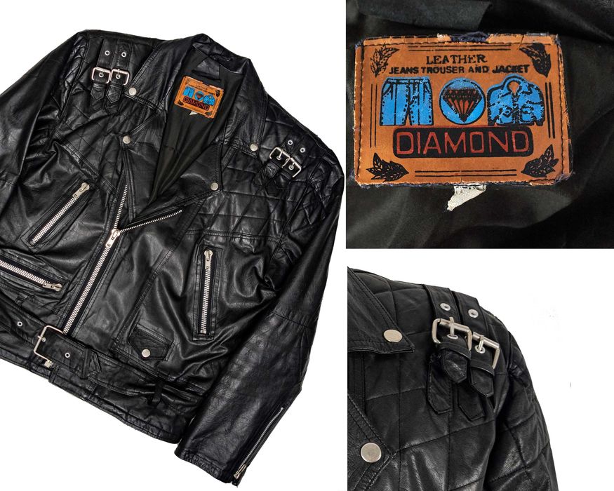Винтажная мужская кожаная куртка косуха из 80х Diamond мотокуртка
