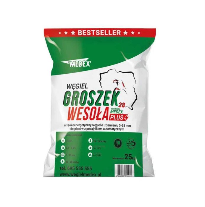 Węgiel Groszek, workowany - ”MEDEX WESOŁA RODZINKA PLUS 28" - paleta 1000 kg.