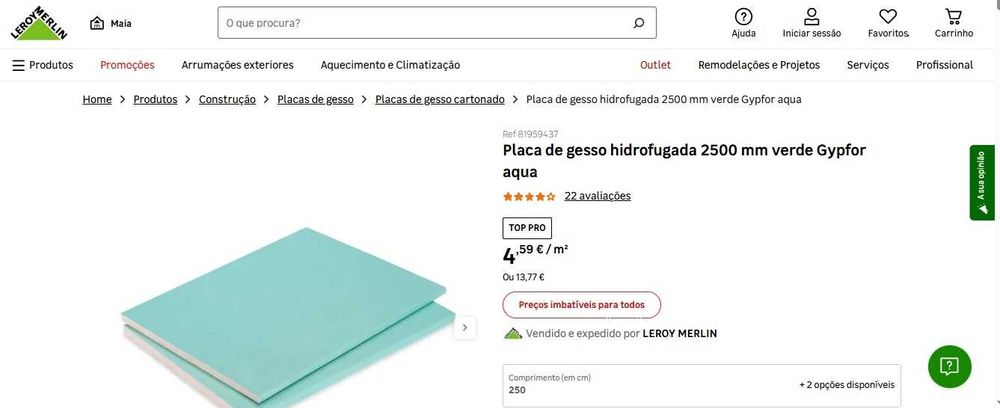 Placa Gesso Cartonado Hidrofugada Resistente Humidade Verde
