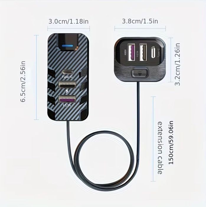 Автозарядка з 6портами/Швидка зарядка 81W/Для передніх і задніх сидінь
