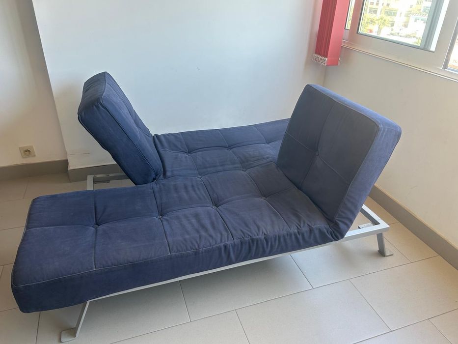 Sofá azul sofá cama com laterais reclináveis