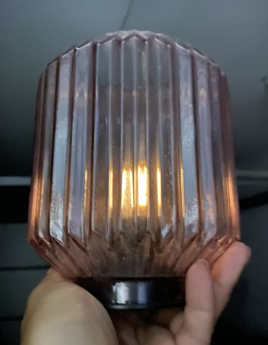 Wrzosowa mała lampka szklana na baterie lampion