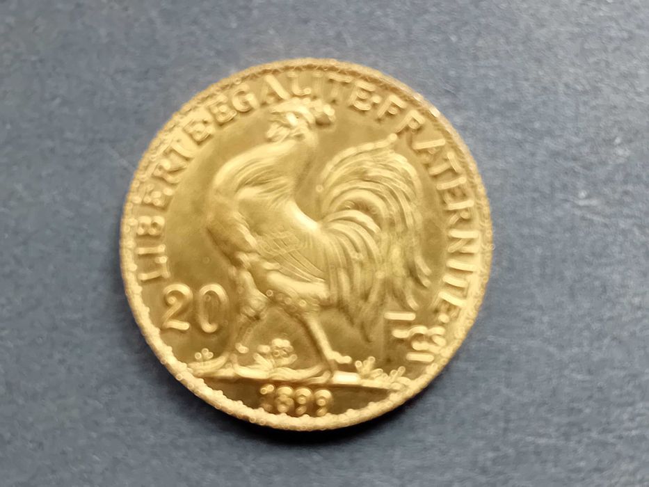 1 moeda 20 francos Coq 1899, prata banhada a ouro nova