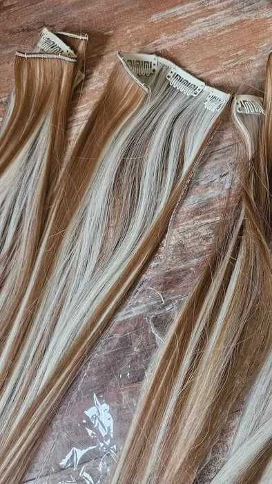 Волосся на шпильках треси прямі  (набір) блонд  пшеничний мелірований