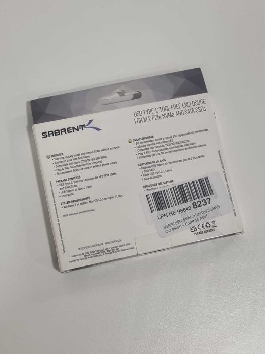 Sabrent USB Type-C para SSD M.2 NVMe e SATA – No tools