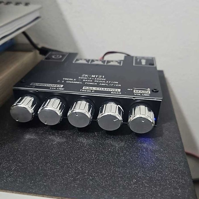 HiFi Усилитель звука ZK-MT21 на 2.1 канала (2×50 Вт + 100 Вт) підсилювач з Bluetooth музыка и сабвуфером