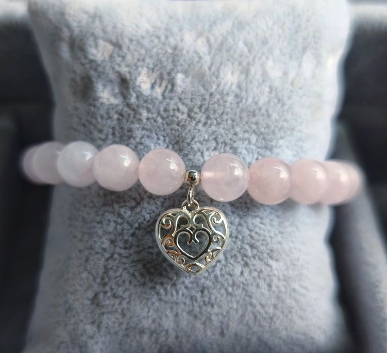 Bransoletka kwarc różowy zawieszka secbe srebro 925