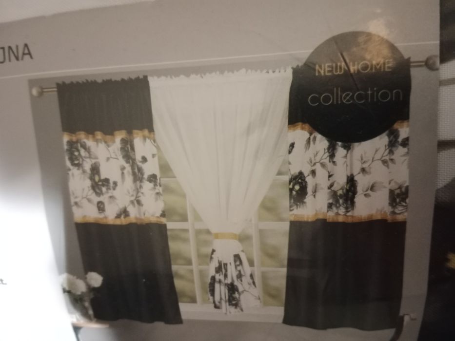 Nowy prześliczny komplet szaro czarne zasłony i biały woal 400x160