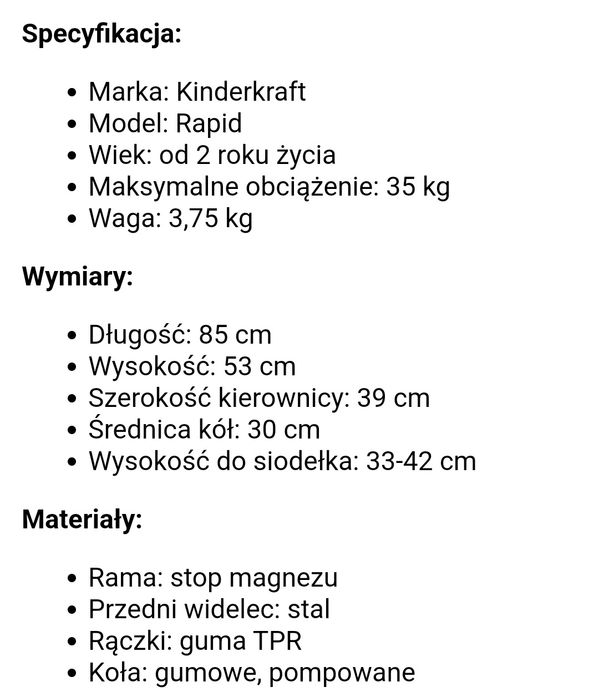 Kinderkraft rowerek biegowy Rapid + kask i koszyk