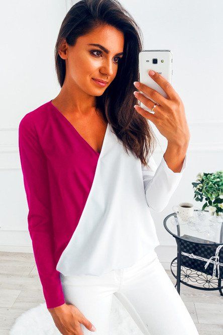 Bluzka dwukolorowa fuksjowo-biała