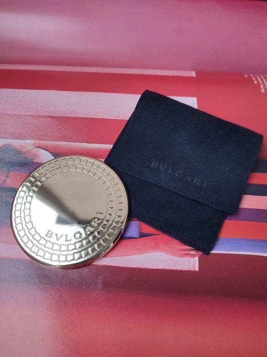 Bulgari złote lusterko kieszonkowe  Bvlgari Parfums z etui, do torebki
