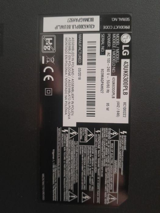 Fonte de alimentação LGP43DJ-17F1 de TV LG 43UK6300PLB