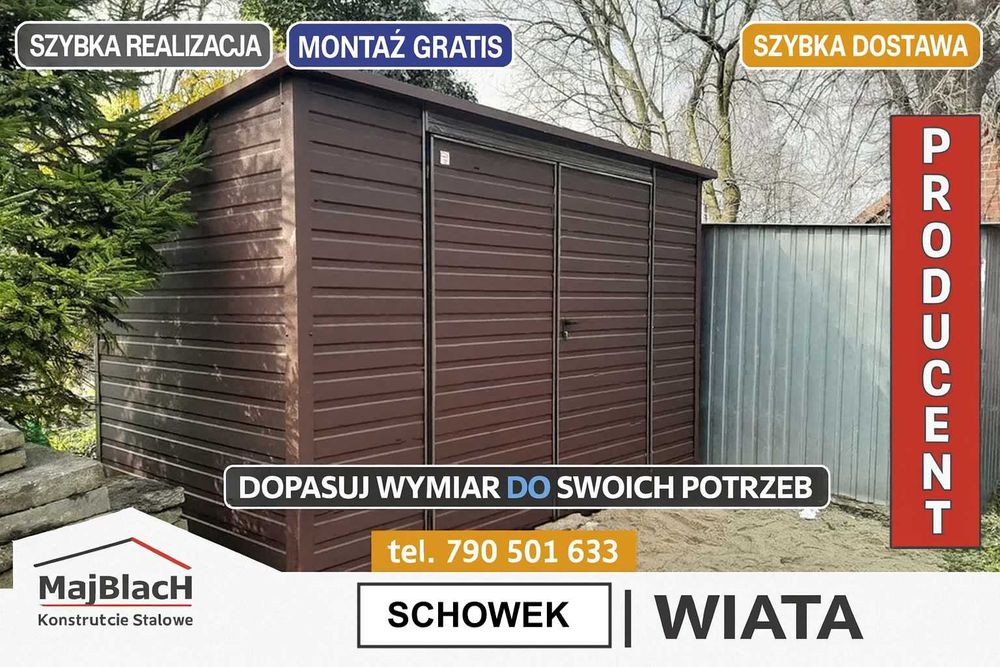 BRĄZOWY mały Schowek Ogrodowy – Altanka – Wiatka – Garaż  – Maj-Blach