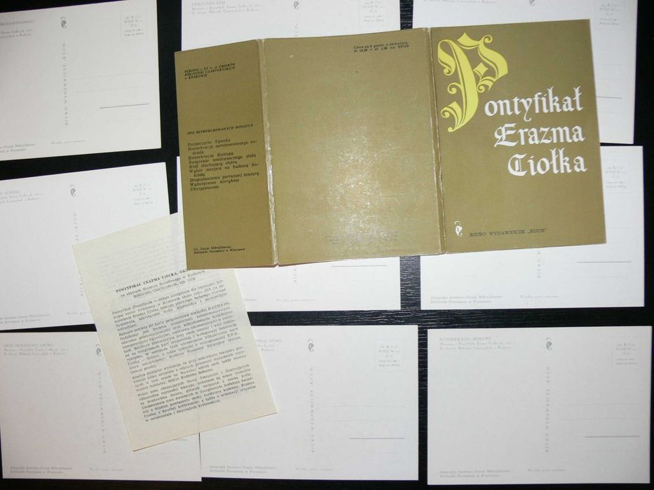 Pontyfikał Erazma Ciołka zestaw 9 pocztówek w obwolucie z PRL 1965r