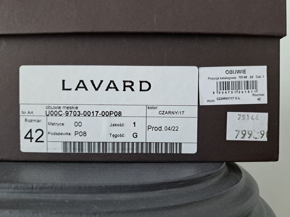 Eleganckie Buty Lavard r42 43 weselne czarne