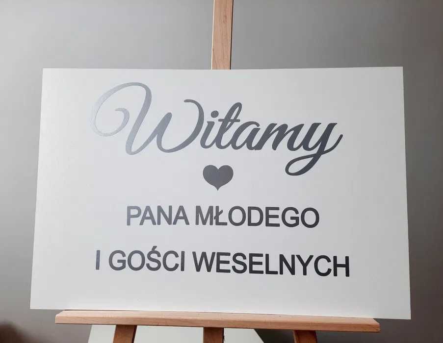 Witamy Pana Młodego i gości Weselnych Tablica ślubna Srebrny napis